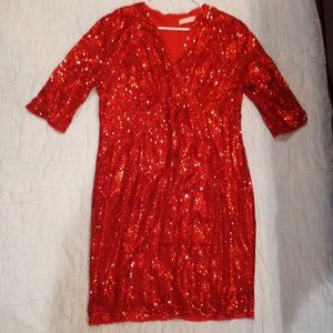 Red Sequin Party Dress Knee Length